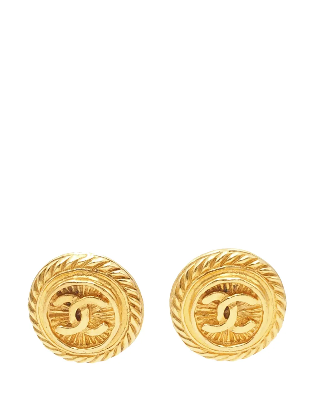 CHANEL Pre-Owned 1970-1980 CC Gold Plated Round Clip On Earrings costume earrings - Oro