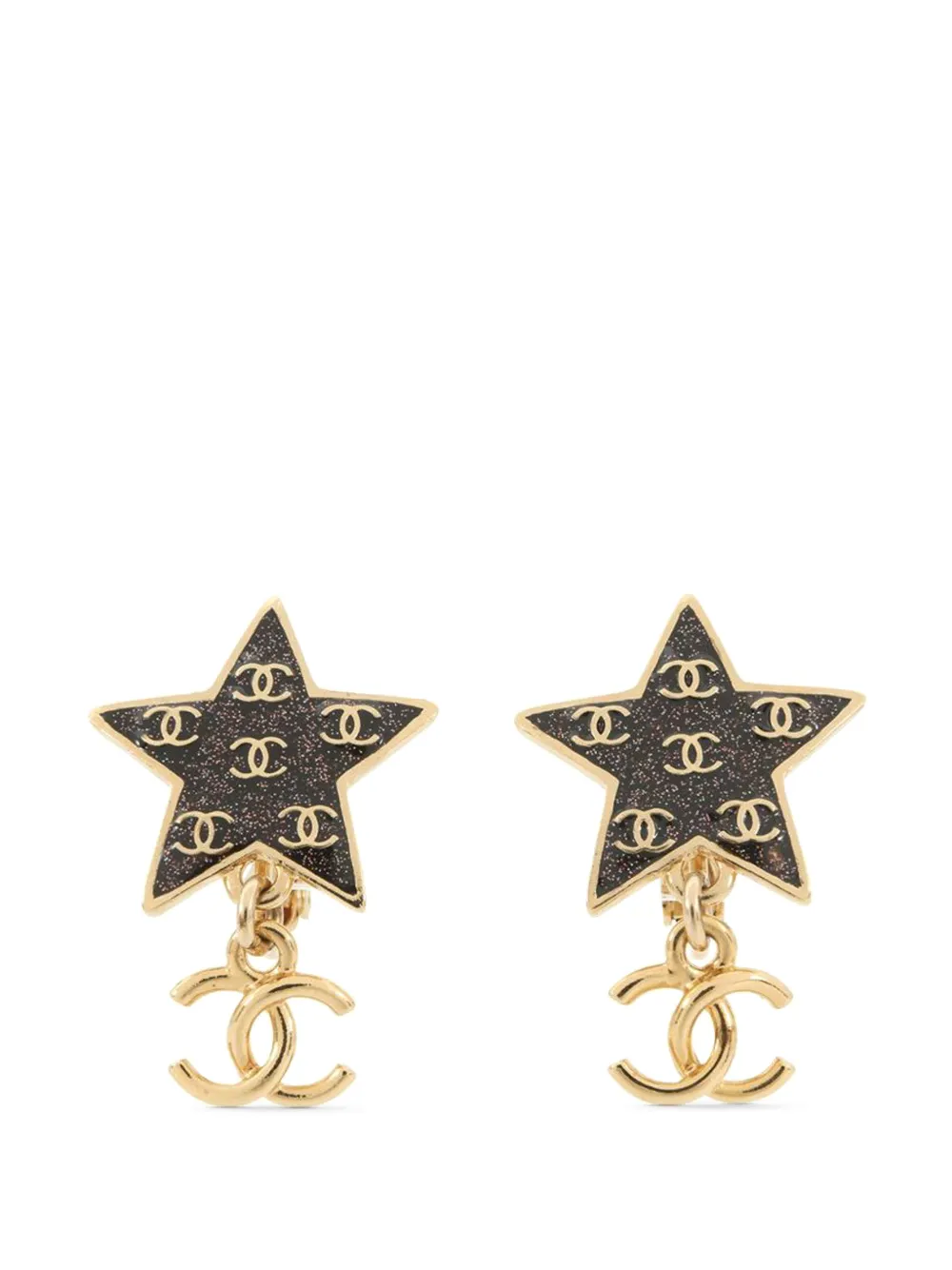 CHANEL Pre-Owned Orecchini a clip CC placcati oro con dettaglio smaltato con glitter 2024 - Nero