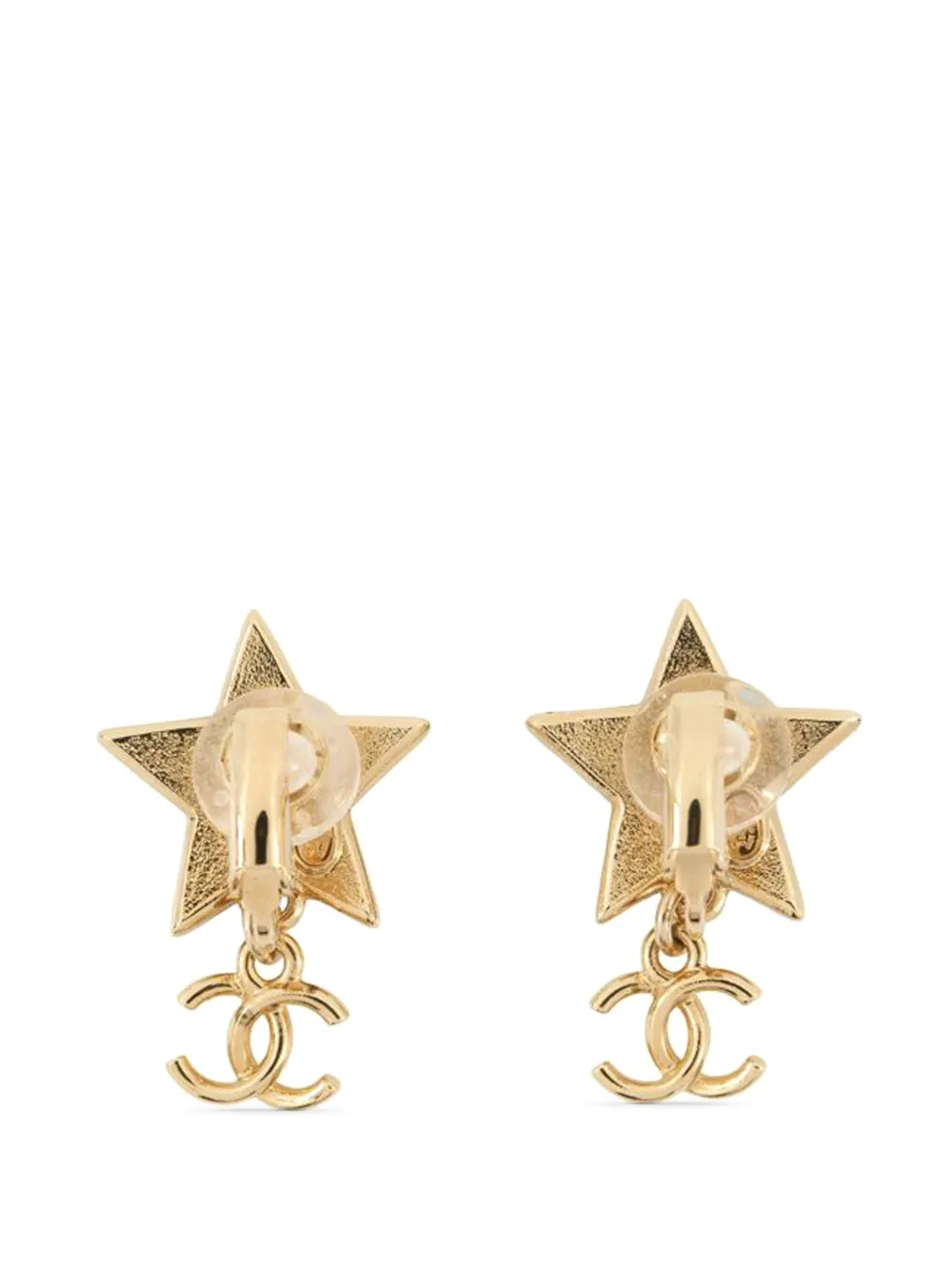  Chanel Pre-owned 2024 Cc Gold Plated Glittered Enamel Star Drop Clip On Earrings Costume Earrings - Black 
