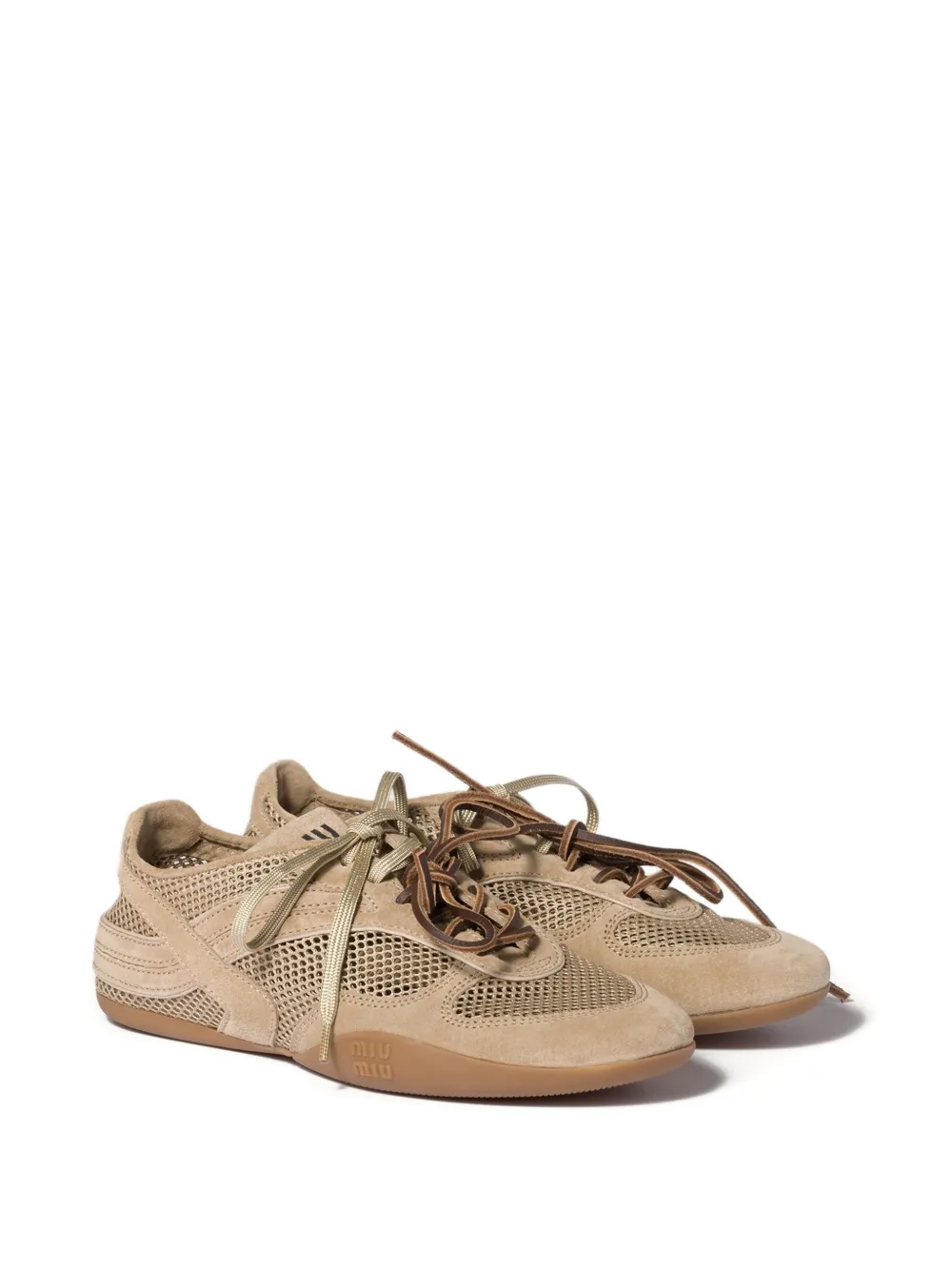 Miu Suède sneakers met mesh Beige