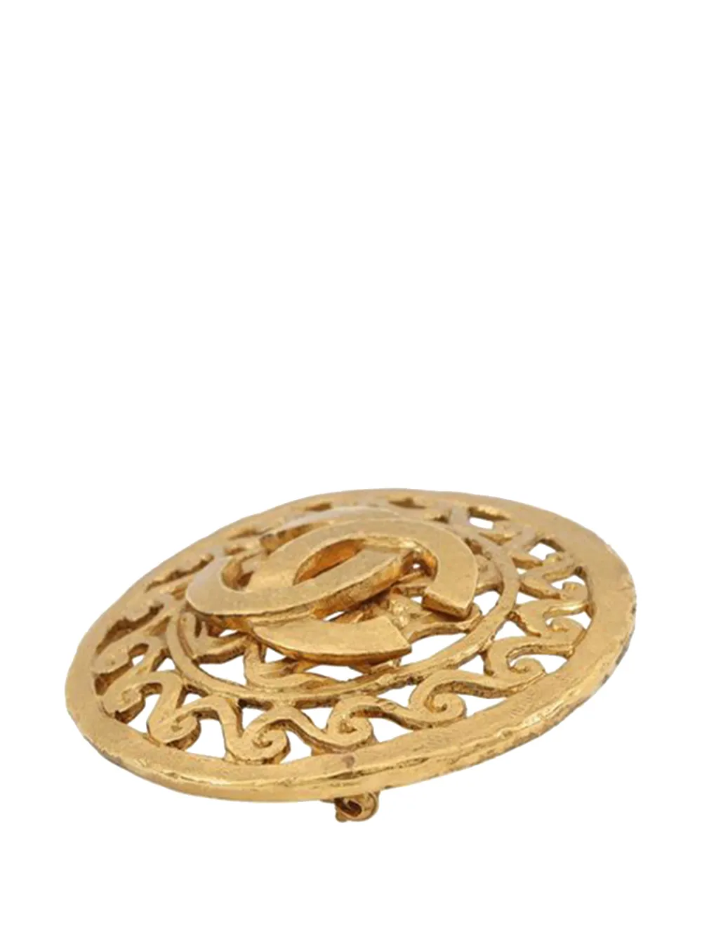 1995 Cc Gold Plated Medallion Brooch Costume Brooch