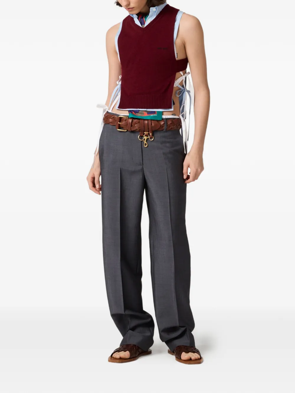 Miu Ribgebreide spencer met intarsia logo Rood