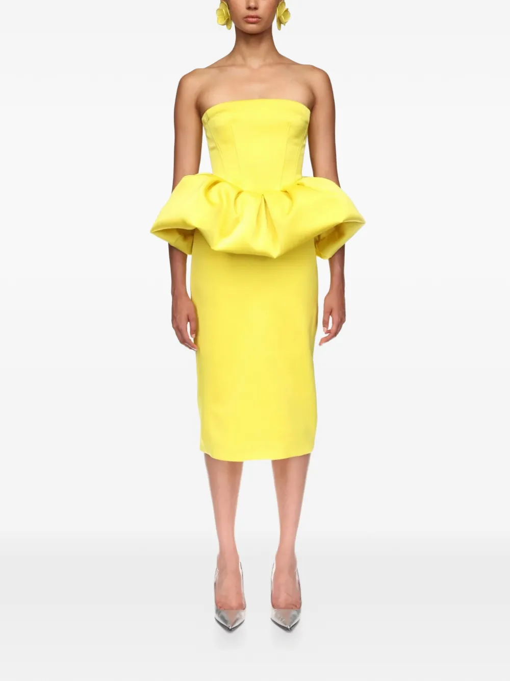 David Koma peplum-detail corseted midi dress - Giallo