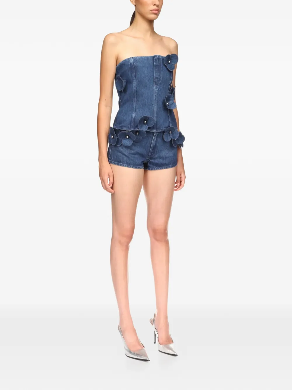 3d Flower Denim Corset Top