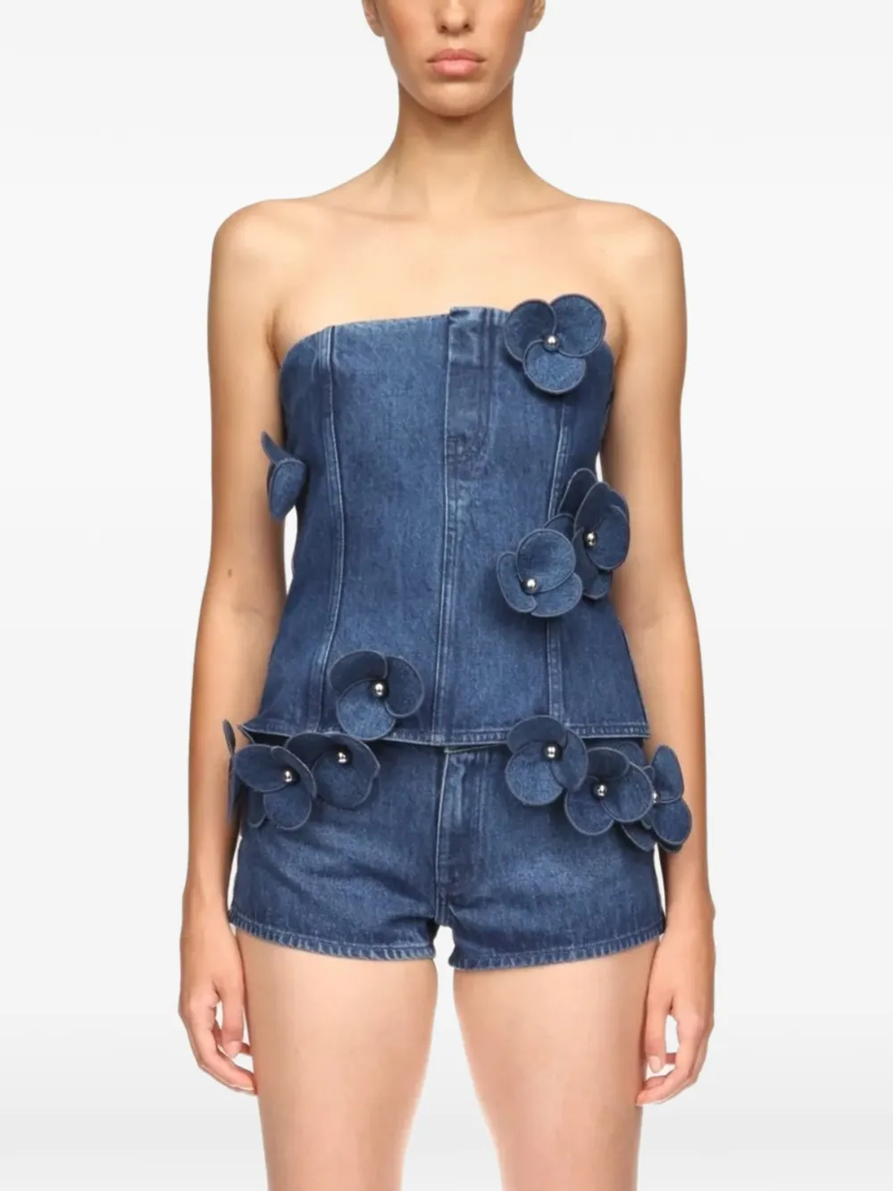 3d Flower Denim Corset Top