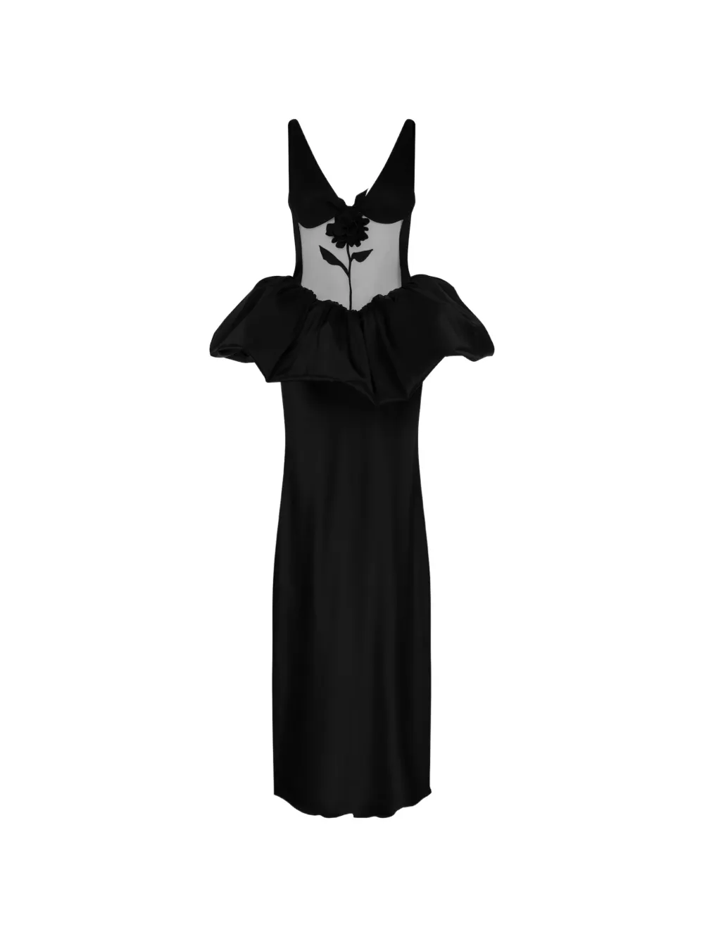 David Koma flower ruffled maxi dress - Nero