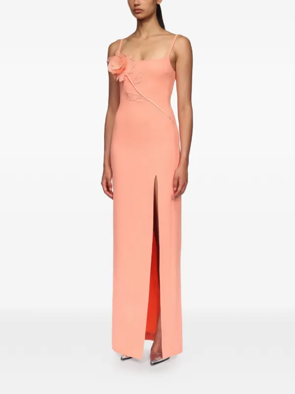 david koma long dress David Koma floral-appliqué Slit Maxi Dress | Orange
