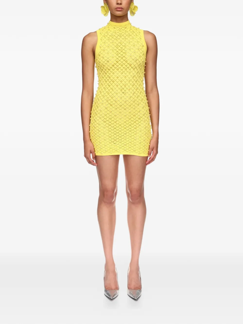  David Koma High-neck Beaded Mini Dress - Yellow 