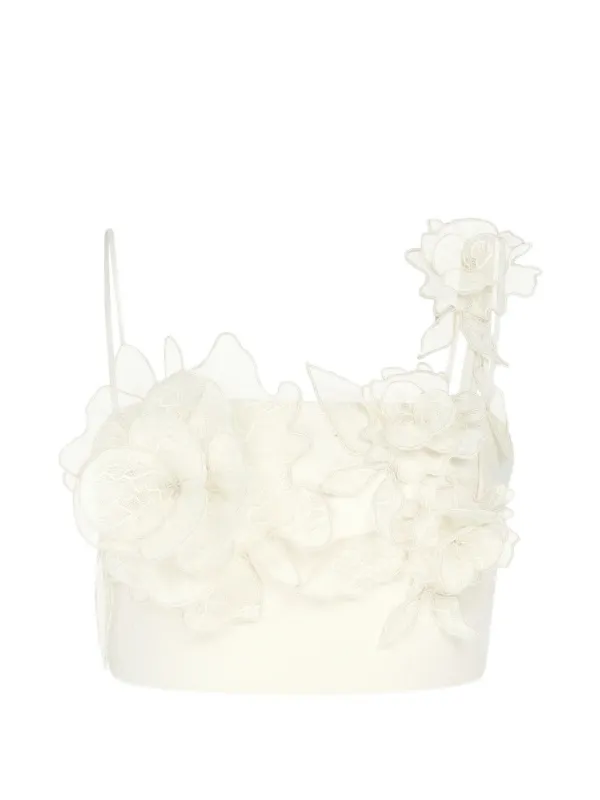 David Koma Floral Appliqué Top in Neutrals