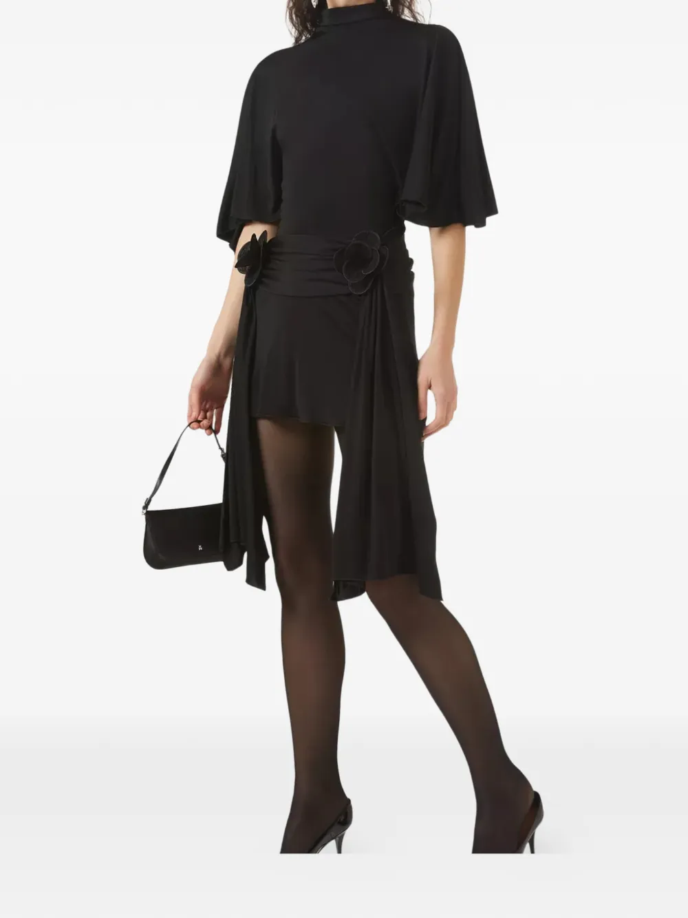 David Koma 3D Lace Flower jersey mini dress - Nero