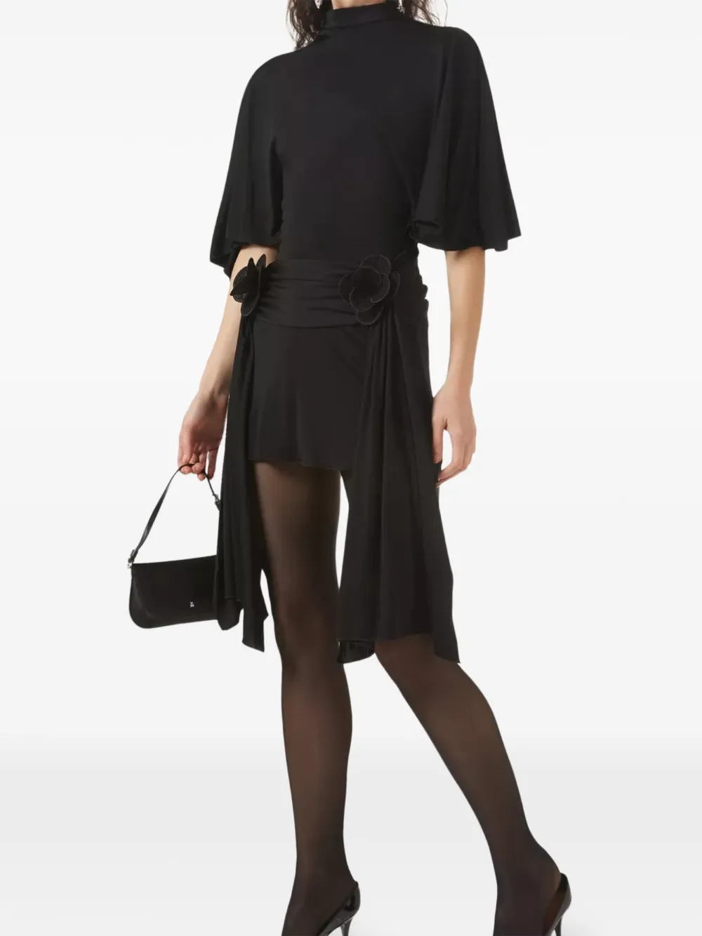 David Koma 3D Lace Flower jersey mini dress - Nero