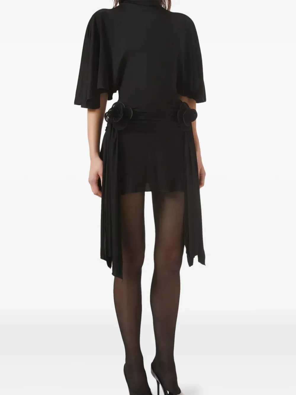  David Koma 3d Lace Flower Jersey Mini Dress - Black 