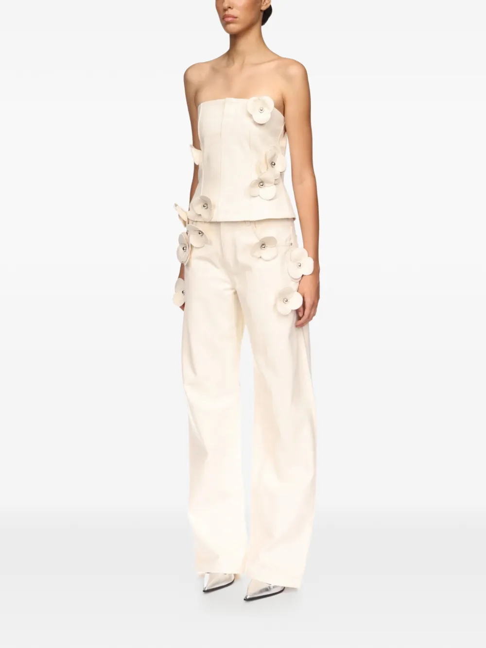  David Koma 3d Flower Denim Corset Top - Neutrals 