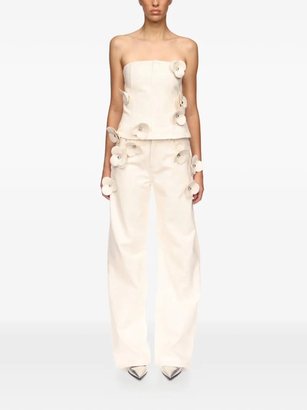  David Koma 3d Flower Denim Corset Top - Neutrals 