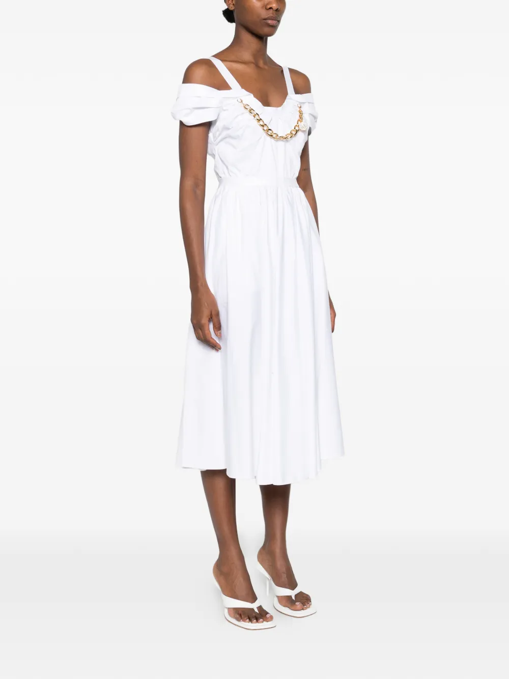 Elisabetta Franchi midi-jurk verfraaid met ketting Wit