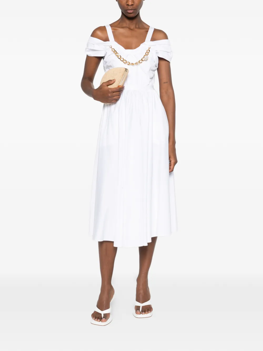 Elisabetta Franchi midi-jurk verfraaid met ketting Wit