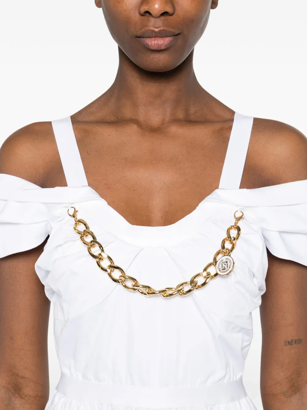 Elisabetta Franchi midi-jurk verfraaid met ketting Wit
