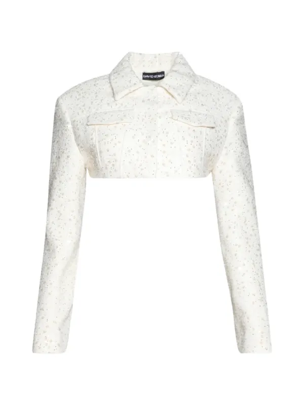 David Koma Sequin-embellished Cropped Jacket in White