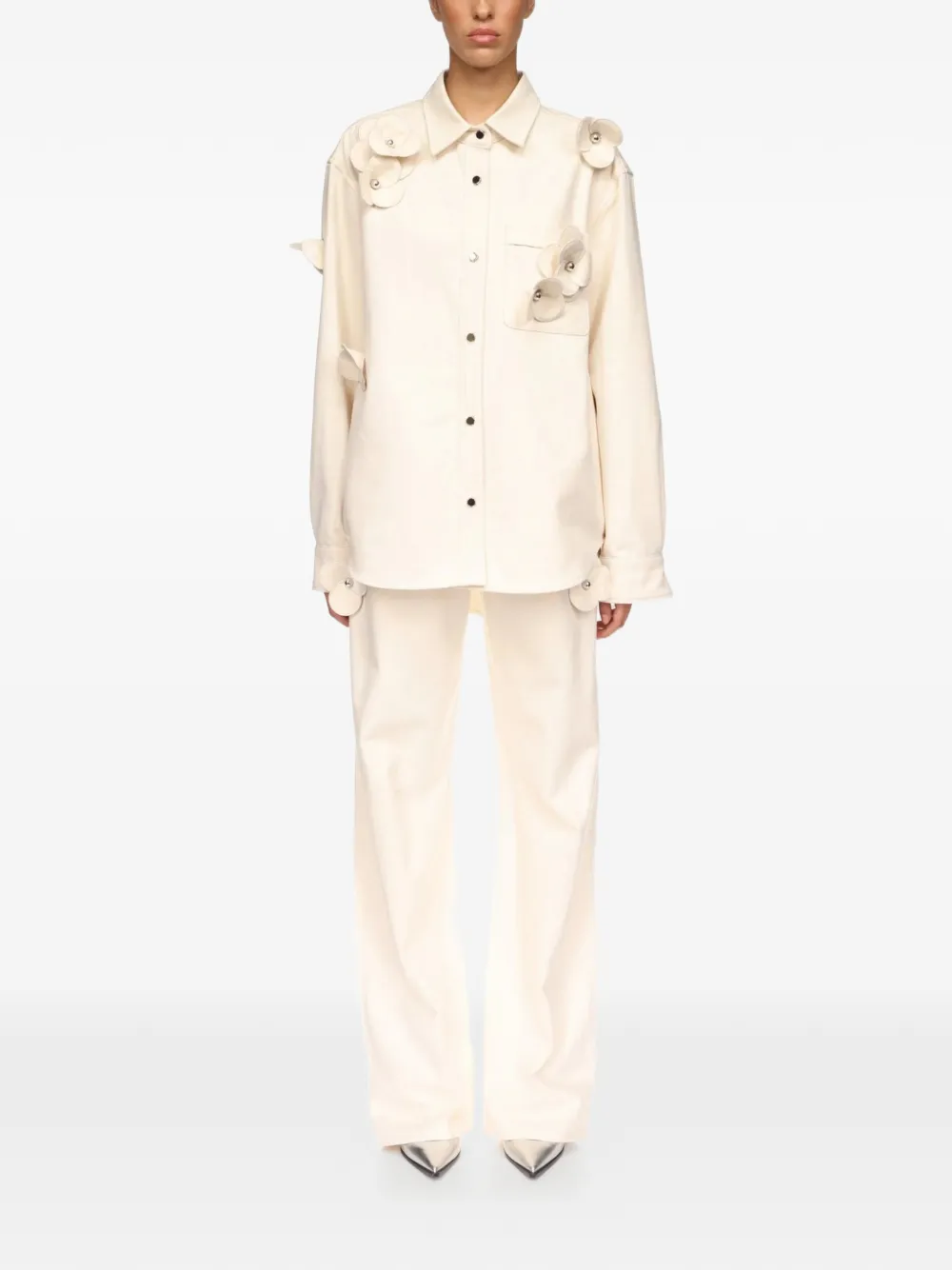  David Koma 3d Flower Denim Shirt - Neutrals 
