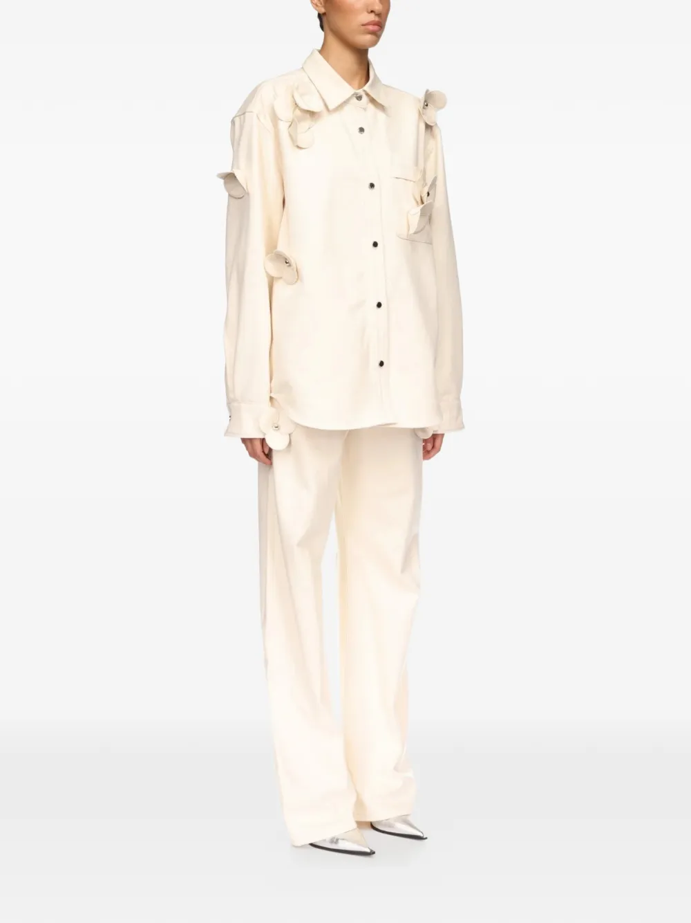  David Koma 3d Flower Denim Shirt - Neutrals 