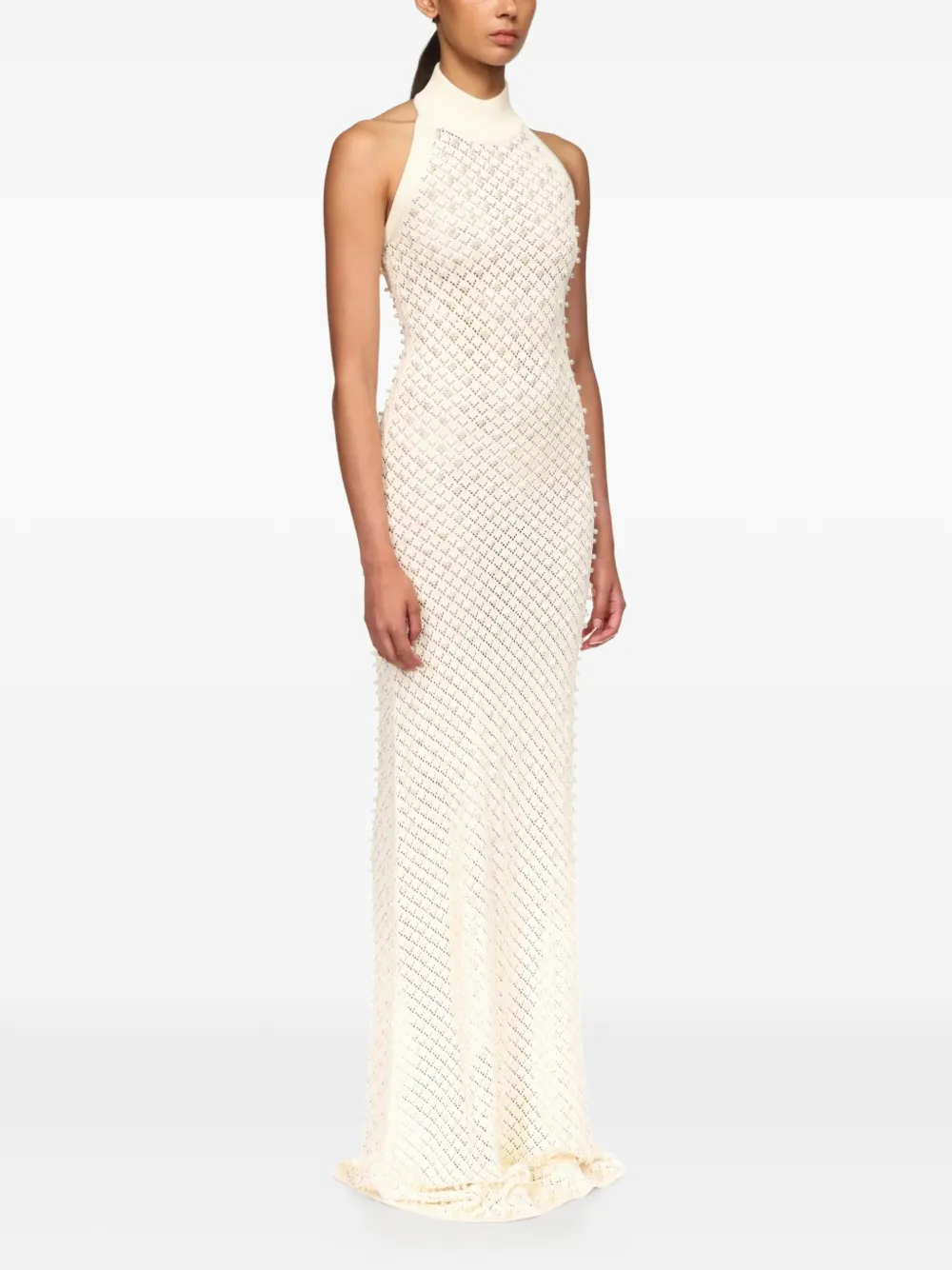  David Koma Halter Neck Embellished Maxi Dress - Neutrals 