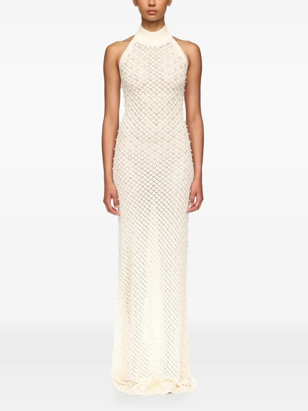  David Koma Halter Neck Embellished Maxi Dress - Neutrals 