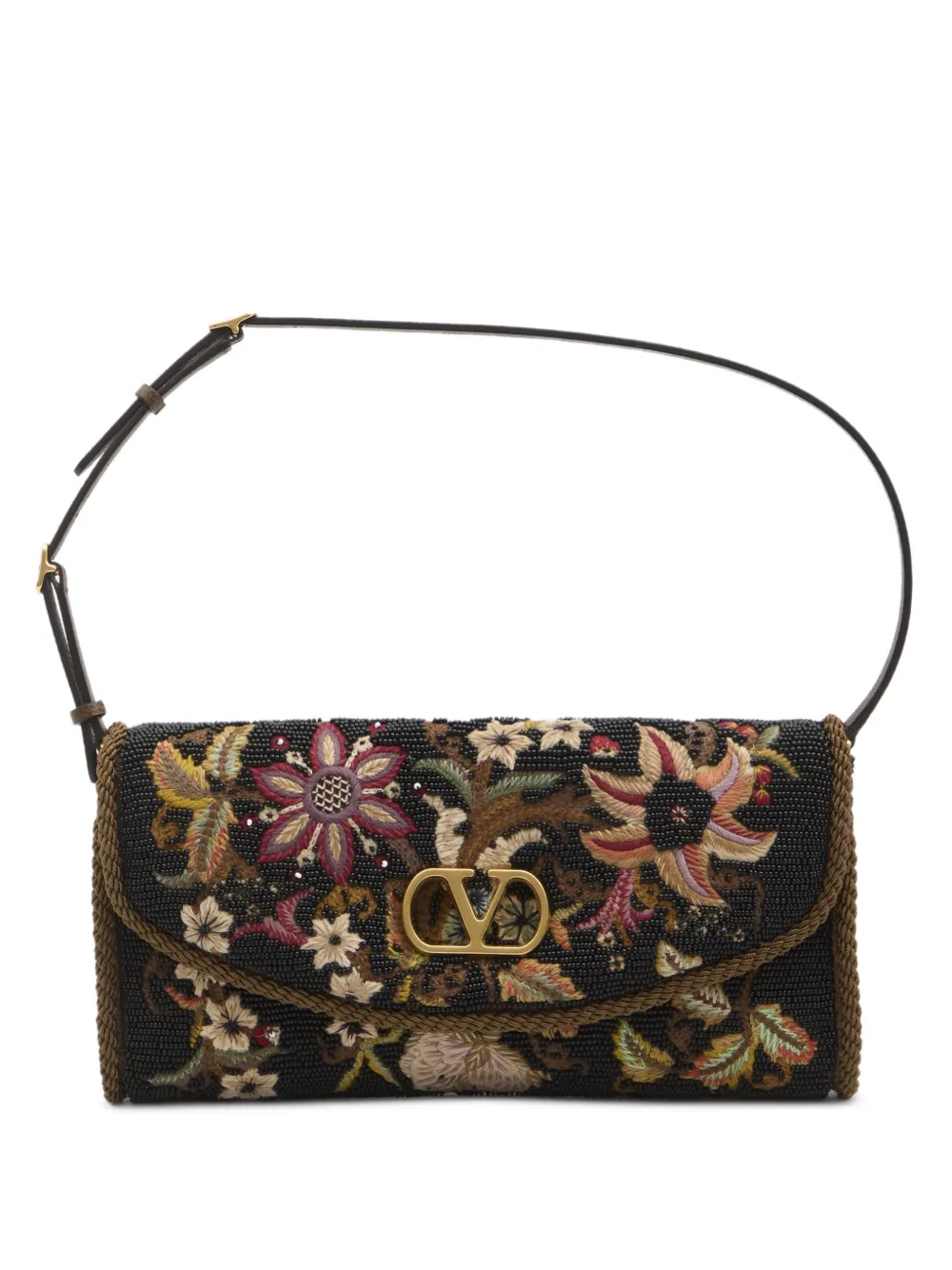 Valentino Garavani small floral embroidered shoulder bag - Nero