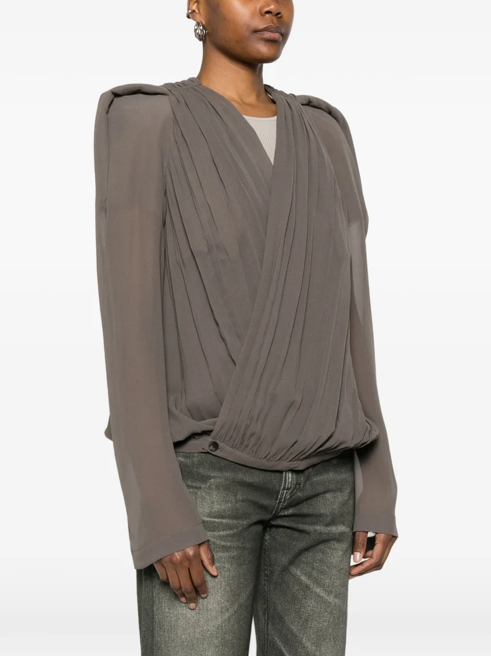  Rick Owens Maria Pleated Crossover Jacket - Grey 