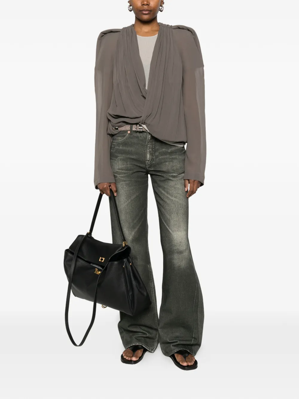  Rick Owens Maria Pleated Crossover Jacket - Grey 