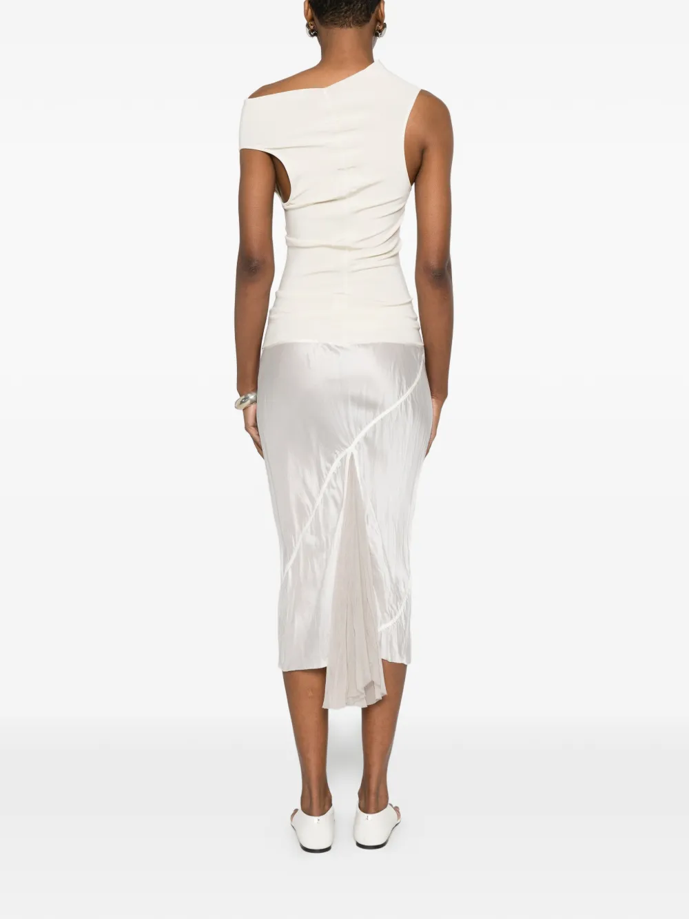 Asymmetric-Neck Midi Dress