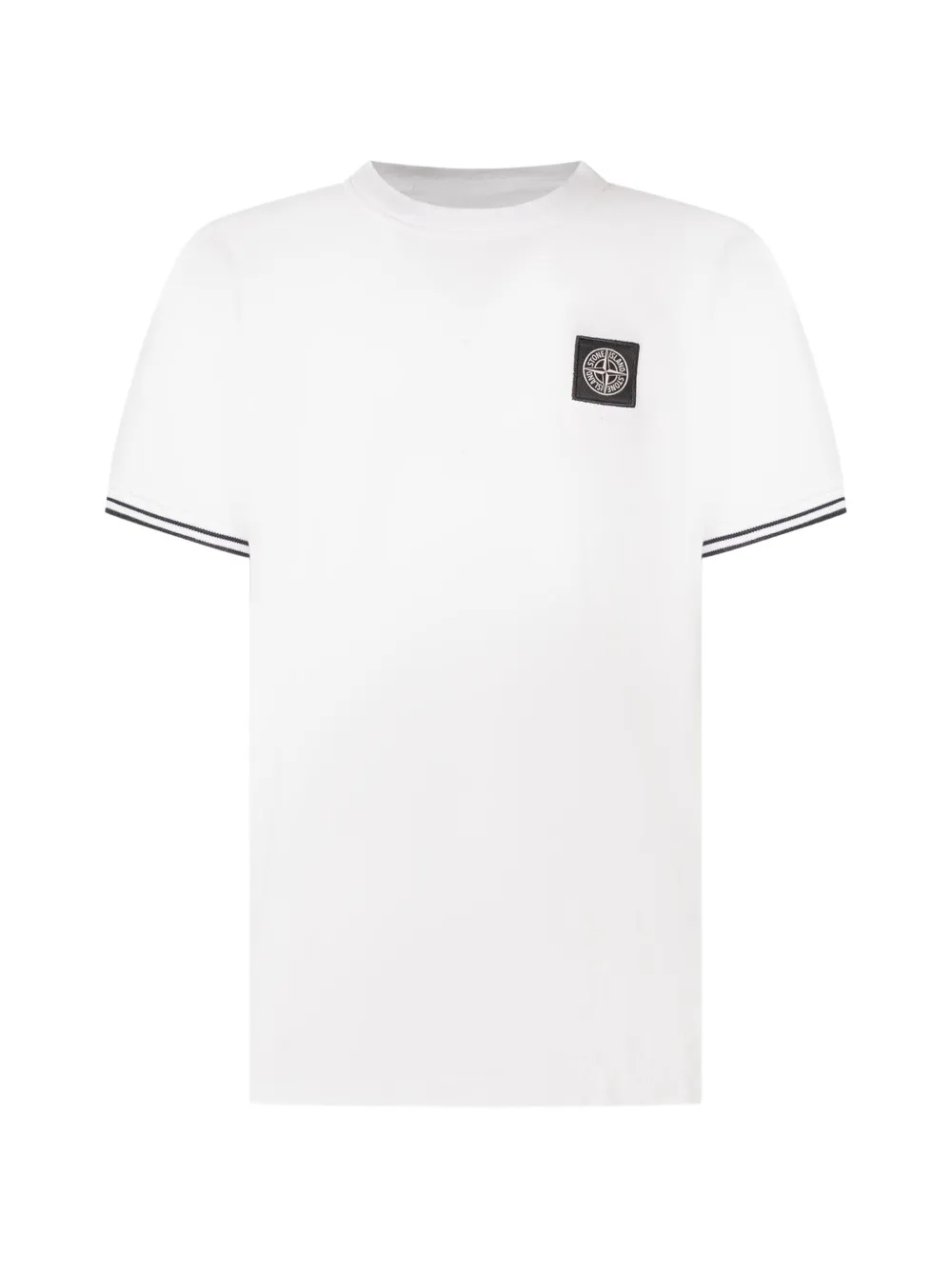 Stone Island Junior logo-patch striped-trim T-shirt - Bianco