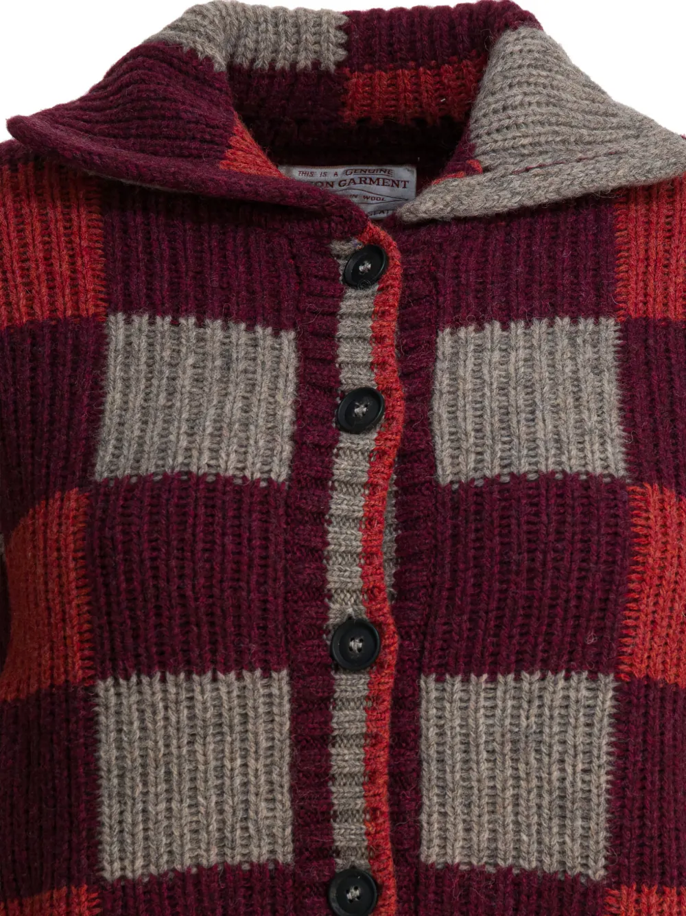  Filson Checked Spread-collar Cardigan - Red 