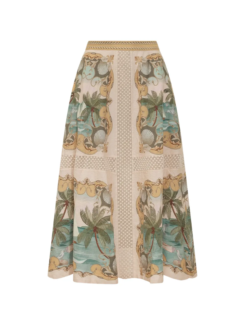 FARM Rio royal sea-print midi skirt - Nude