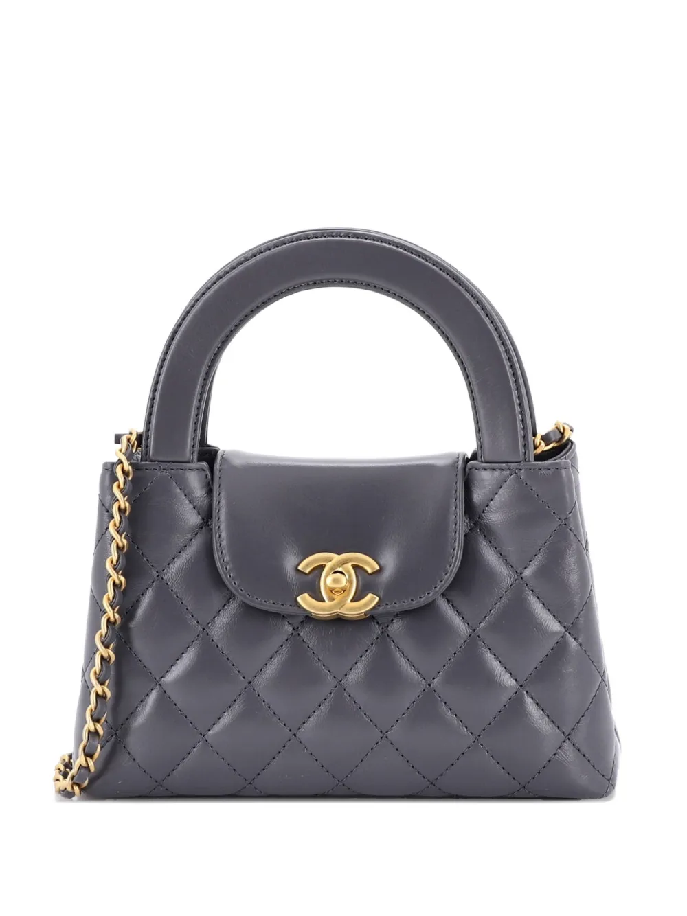 CHANEL Pre-Owned Kelly Top Handle Shopping Bag Quilted Shiny Aged Calfskin Mini satchel - Grigio