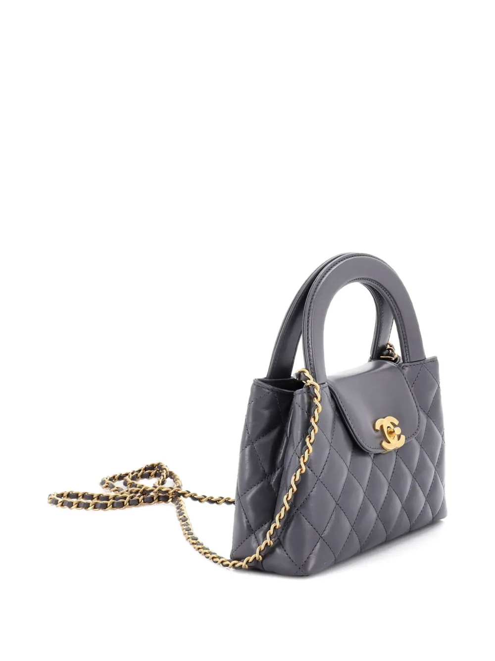 Kelly Top Handle Shopping Bag Quilted Shiny Aged Calfskin Mini Satchel