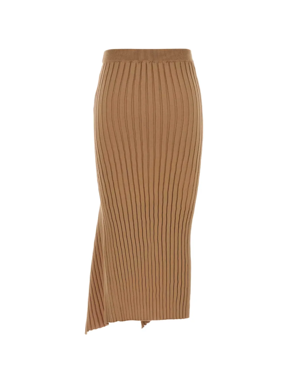  Stella Mccartney Asymmetric Ribbed-knit Wrap Midi Skirt - Brown 