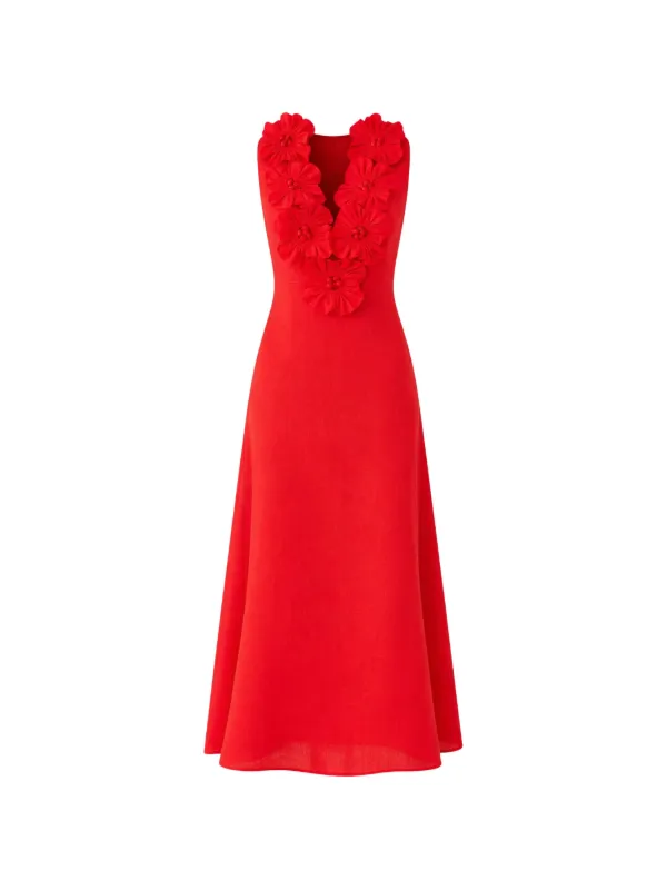 FARM Rio floral-appliqu Dress | Red | FARFETCH AO FARM Rio floral-appliqu Dress | Red | FARFETCH AO