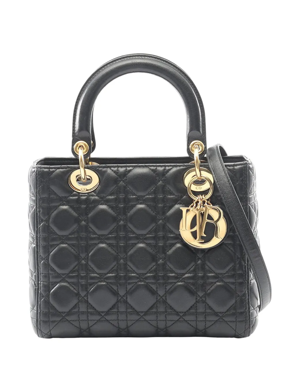 Christian Dior Pre-Owned Borsa a mano Lady Dior media in pelle di agnello con motivo Cannage 2010-2026 - Nero