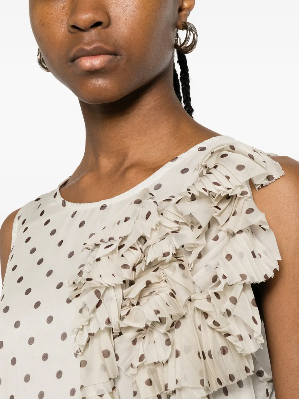 P.A.R.O.S.H. Midi-jurk met stippen en ruches Beige