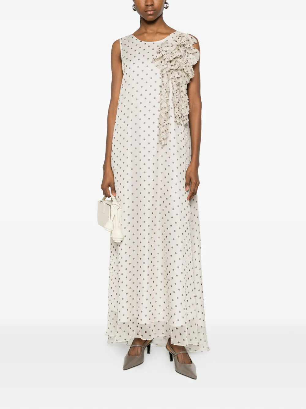 P.A.R.O.S.H. Midi-jurk met stippen en ruches Beige