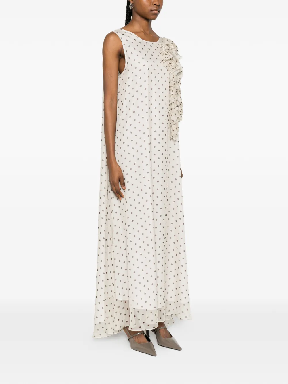 P.A.R.O.S.H. Midi-jurk met stippen en ruches Beige