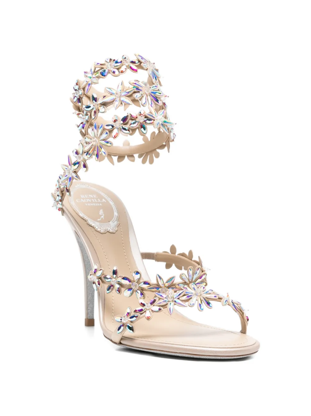 René Caovilla Eden floral strap sandals Beige
