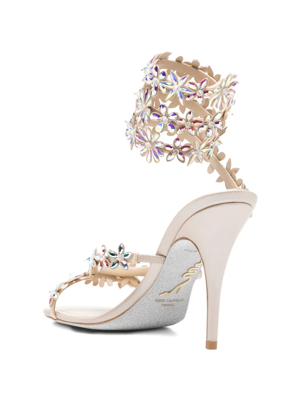 René Caovilla Eden floral strap sandals Beige