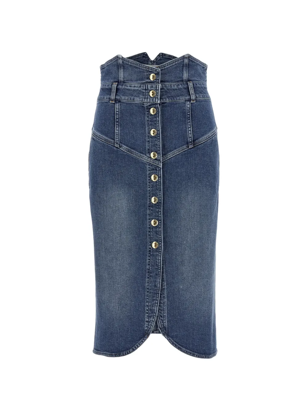 Elisabetta Franchi contrast-stitching high-waisted midi denim skirt - Blu