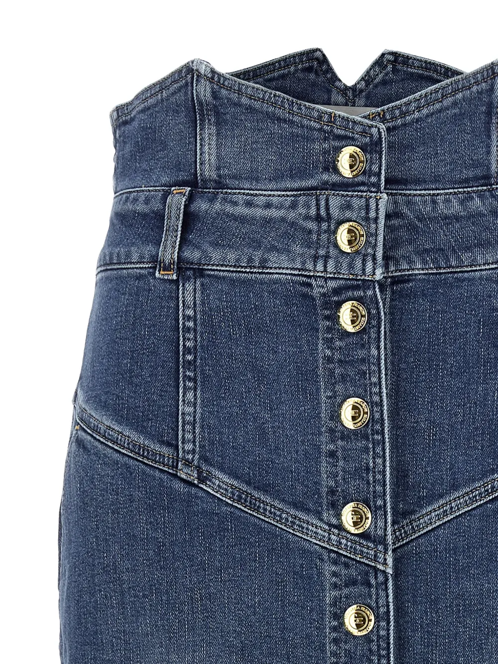  Elisabetta Franchi Contrast-stitching High-waisted Midi Denim Skirt - Blue 