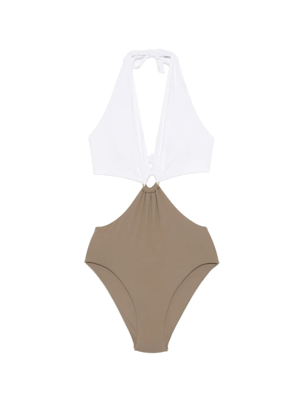 Fisico ring-detail two-tone swimsuit - Bianco