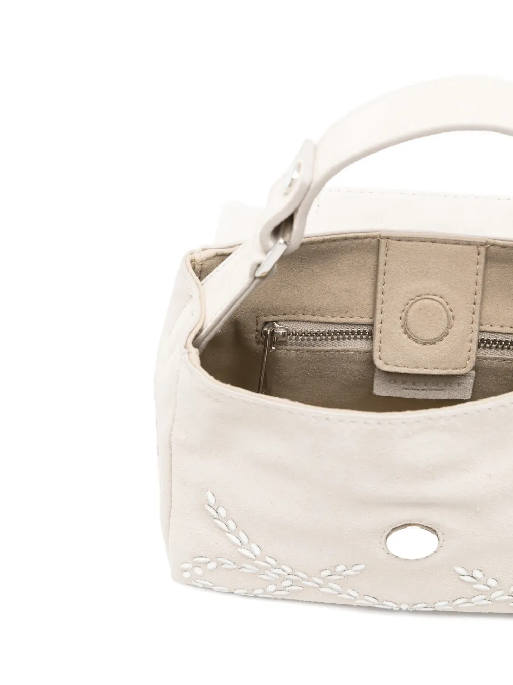 Orciani Suède shopper verfraaid met spiegel Beige