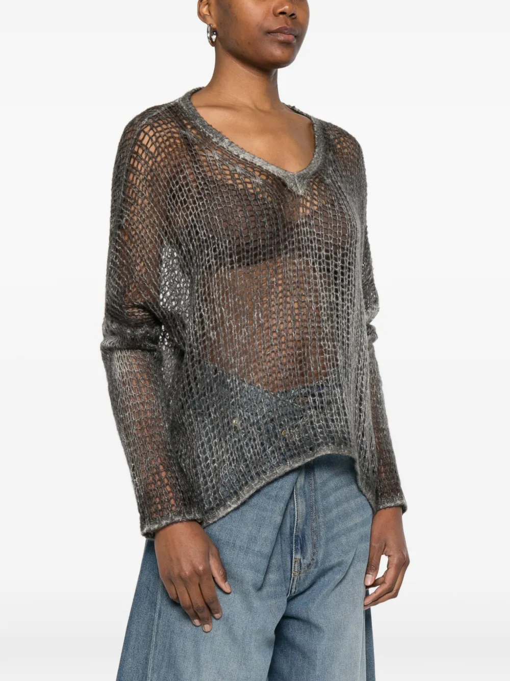  Avant Toi V-neck Open-knit Sweater - Grey 