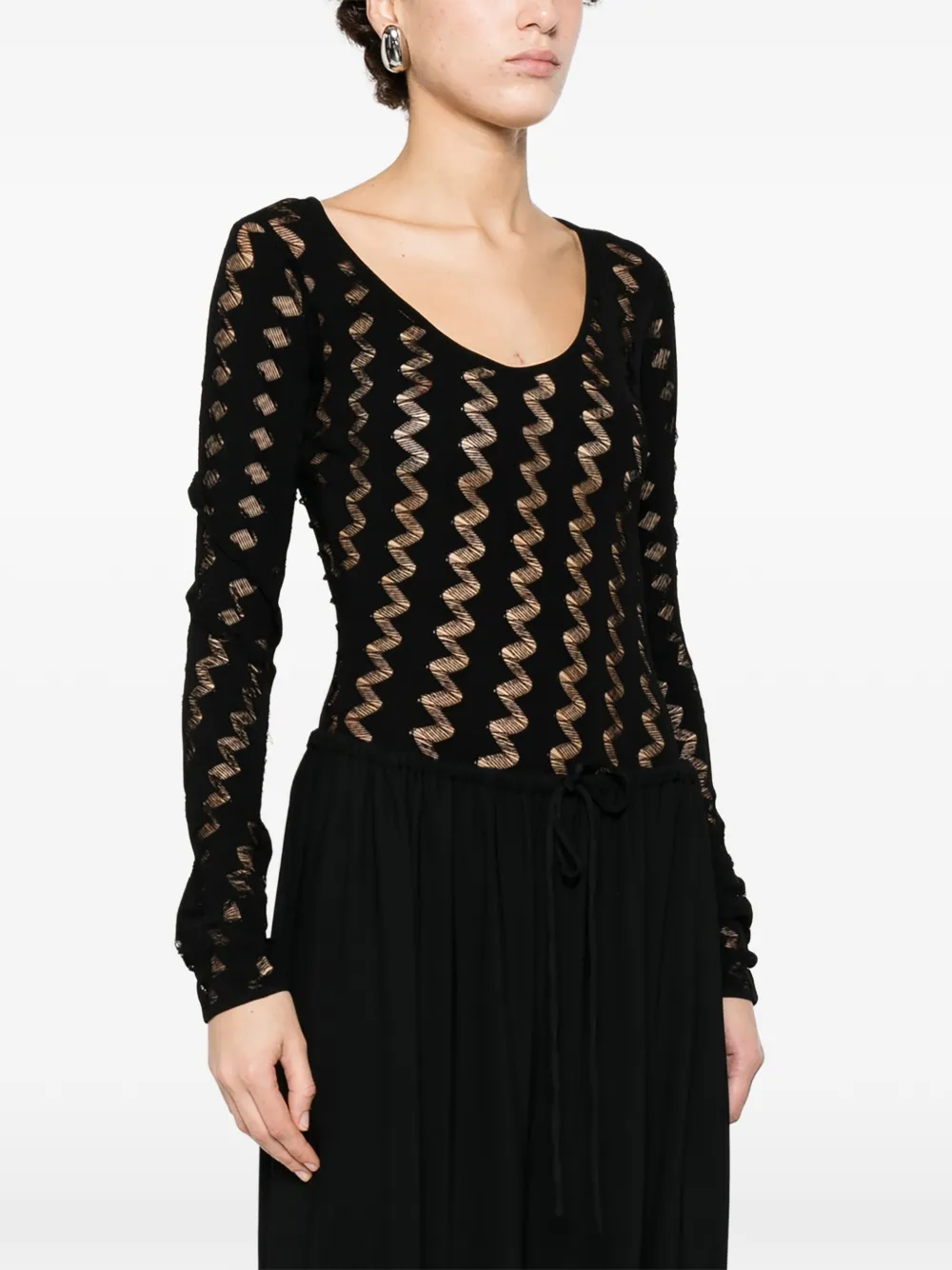  Iro Zig Zag Long Sleeve Bodysuit - Black 