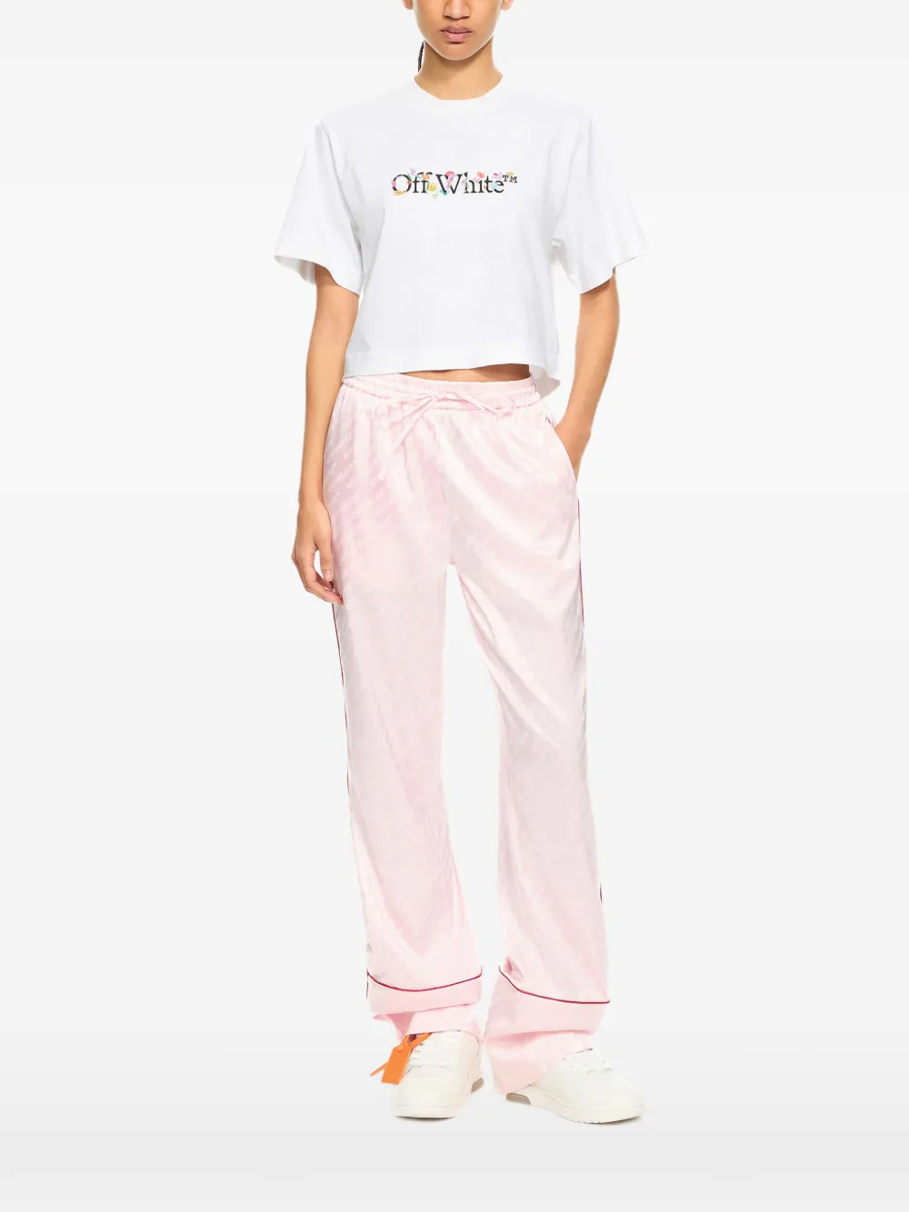 Off-White Bookish Glowing Flower crop T-shirt - Bianco